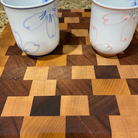 Japanese Arita Yunomi Cylindrical Handless Floral Blue /Pink Ceramic Tea Cup Set - Picture 7 of 10